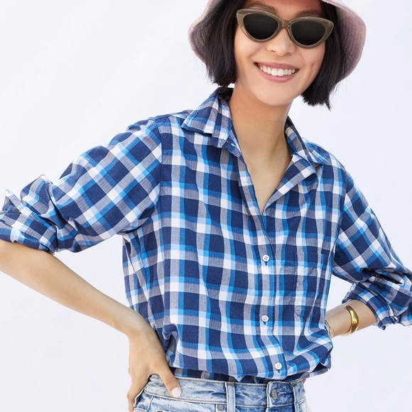 Grayson x Anthropologie The Hero Sm Blue Turquoise Cotton Button Front Blouse